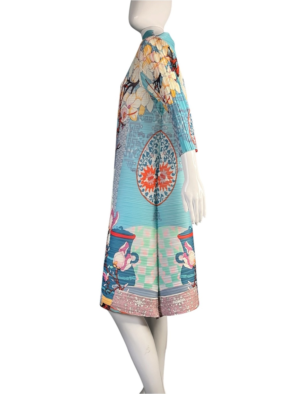RICH RADI Q's Artisitic Botanical Print Pleated High Neck Dress One Size - Picture 3 of 8